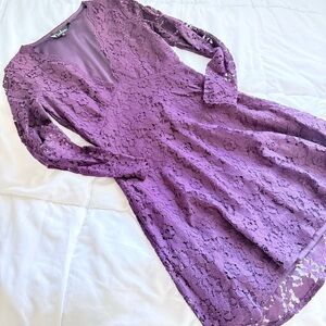 Lulus - Purple Lace Deep V Long Sleeve